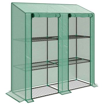 Minikasvihuone, 3 tasoa, 6 hyllyä, 143 × 46 × 141/151 cm