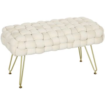 Pehmeä jakkara Homcom 76x38x41,5cm, kermainen/kultainen