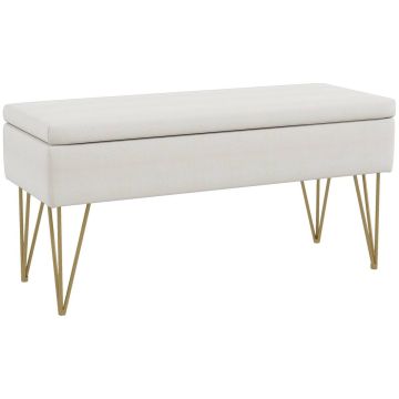 Pehmeä penkki säilytyslaatikolla Homcom 100x40x49cm, valkoinen/kultainen väri