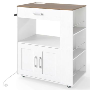 Mobile kitchen trolley, with drawer and cabinet, White, 75 × 46 × 90.5 cm