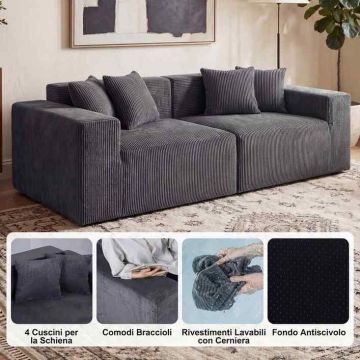 Modular sofa, 2 sofas, 4 cushions, Grey, 204 × 64 × 89 cm
