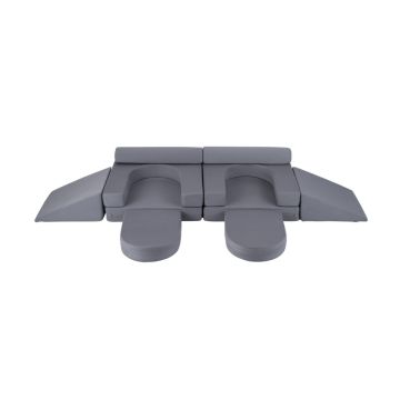 Modular children's play sofa, 10 pieces, Blue/gray/beige, 247 × 35 × 124 cm