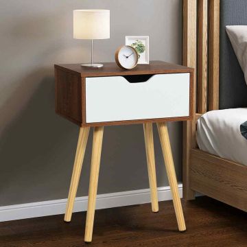 Bedside table, 1 drawer, Brown/white, 48.26 × 58.42 × 40.64 cm