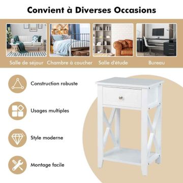 Bedside table, 2 pcs, brown and white, 40.64 × 60.96 × 30.48 cm