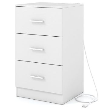 Bedside table, 3 drawers, White, 38 × 66 × 35 cm