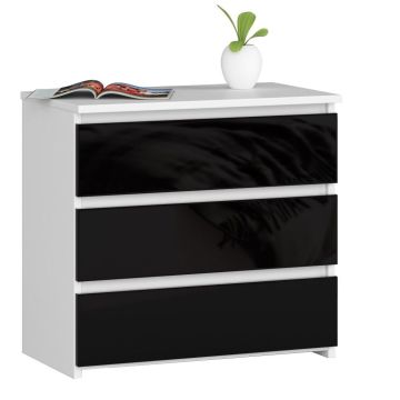 Yöpöytä CL3, 3 laatikkoa, valkoisen/mustan, 60 × 57 × 35 cm