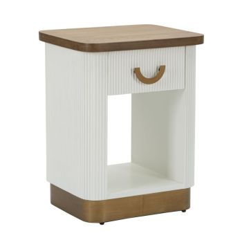 Mauro Ferretti TOLOSA bedside table, 1 drawer and shelf, white, brown and gold, 48 × 62 × 40 cm
