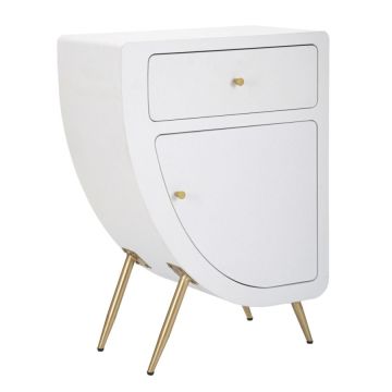 Mauro Ferretti VENUS bedside table, high, 1 drawer and door, white and gold, 60 × 79 × 32 cm