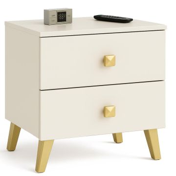 Yöpöytä MOBI K-02, 2 laatikkoa, beige/kultainen, 40 × 43 × 37 cm
