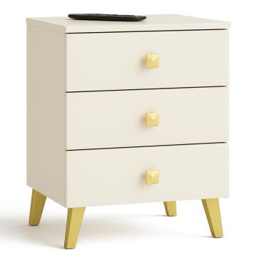Yöpöytä MOBI K-03, 3 laatikkoa, beige/kultainen, 40 × 58 × 37 cm