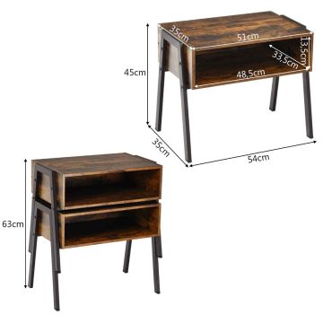 Bedside table, with open shelf, Brown, 54 × 35 × 45 cm