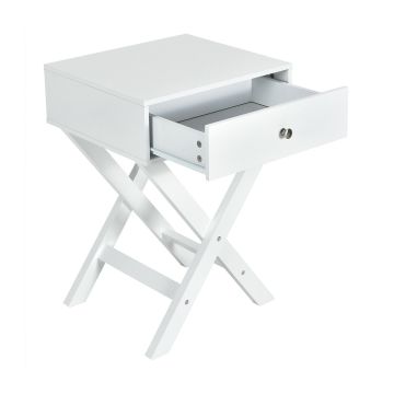 Bedside table, With drawer, White and black, 45.72 × 64.77 × 40.64 cm