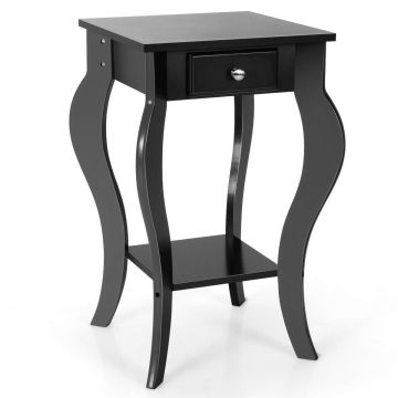 Bedside table, with drawer and lower shelf, Black, 38.1 × 59.69 × 38.1 cm