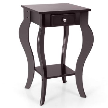 Bedside table, with drawer and lower shelf, Brown, 38.1 × 59.69 × 38.1 cm