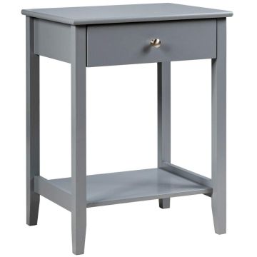 Прикроватная тумба, с ящиком и открытой полкой, Серая, 46,99 × 35,56 × 62,23 см