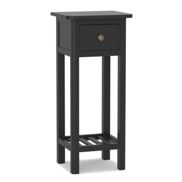 Прикроватная тумба, с ящиком и полкой, Черная, 35,56 × 80,01 × 30,48 см