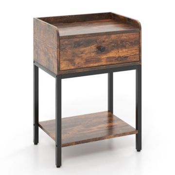 Bedside table, with drawer and shelf, Brown, 42 × 30 × 60 cm