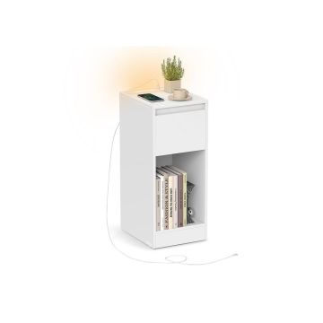 Yöpöytä VASAGLE, 1 laatikko, LED, USB-A ja USB-C, Valkoinen, 25 × 59,5 × 30 cm