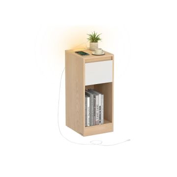 Naktinis staliukas VASAGLE, 1 stalčius, LED, USB-A ir USB-C, Geltona/Balta, 25 × 59,5 × 30 cm