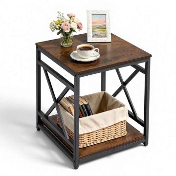 Yöpöytä VEVOR ZH639, 2 tasoa, Ruskea/musta, 45,7 × 51 × 45,7 cm