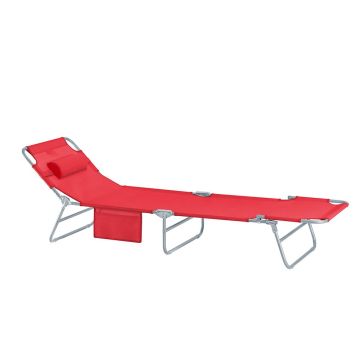 Lepotuoli 195x63x30cm., punainen/hopea