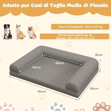 Orthopedic dog bed, Grey, 90 × 69 × 18 cm