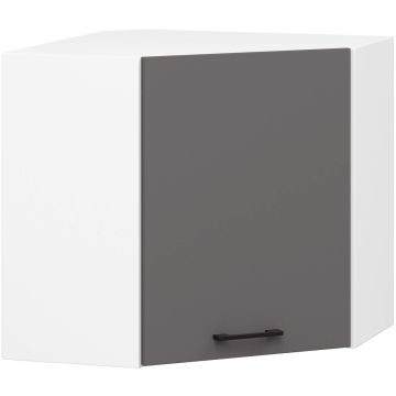 Seinäkaappi kulmamallinen keittiökaappi OLIWIA W60/60N H580, 1 ovi, 2 hyllyä, valkoinen/harmaa, 60 × 58 × 30 cm