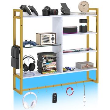 Hanging shelf, 6 shelves, 8 hooks, White, 107 × 96 × 24 cm