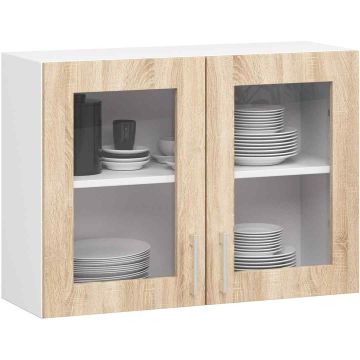 Seinäkaappi AKORD LIMA W80, valkoinen ja tammenvärinen, 80 × 58 × 30,5 cm