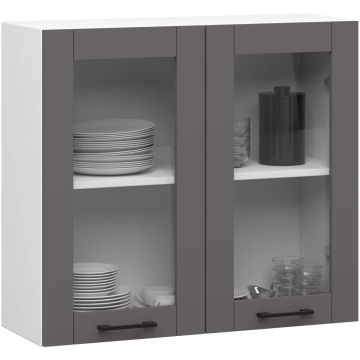 Keittiön seinäkaappi-vitriini OLIWIA W80, 2 ovea, valkoinen/harmaa, 80 × 72 × 30,5 cm