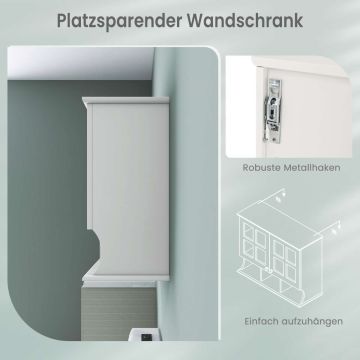 Wall-mounted bathroom cabinet, 2 doors, 3 open compartments, White, 75 × 60 × 28 cm