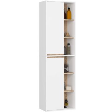 Ripustettava kylpyhuonekaappi AKORD VAMI W50 2D 6P, 2 ovea ja 10 hyllyä, valkoinen/ruskea, 50 × 170 × 30 cm