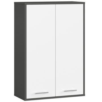 Ripustettava kylpyhuonekaappi FIN H934 W64, 2 ovea, harmaa-valkoinen, 64 × 94 × 30 cm