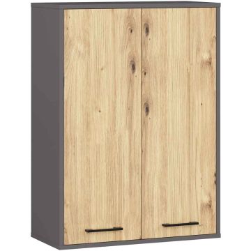 Ripustettava kylpyhuonekaappi FIN H934 W64, 2 ovea, harmaa/ruskea, 64 × 94 × 30 cm