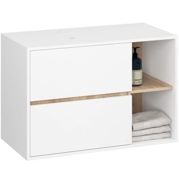 Ripustettava kylpyhuonekaappi pesualtaan alle VAMI W90, 2 laatikkoa, valkoinen tammi, 90 × 60 × 45,5 cm