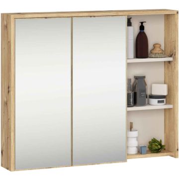 Seinäkiinnitteinen kylpyhuonekaappi peilillä VAMI W90, 2 saranaovea, ruskea/beige, 90 × 75 × 15 cm
