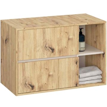 Seinäkiinnitteinen kylpyhuonekaappi VAMI W90, 2 laatikkoa, 2 avointa hyllyä, ruskea/beige, 90 × 60 × 45,5 cm