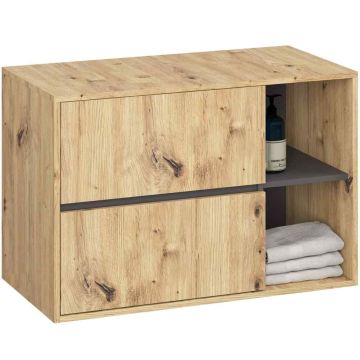 Seinään kiinnitettävä kylpyhuonekaappi VAMI W90, 2 laatikkoa ja 2 hyllyä, ruskea ja harmaa, 90 × 60 × 45,5 cm