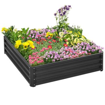 Приподнятая грядка Outsunny 120x120x30 см, темно-серый/серебристый цвет.
