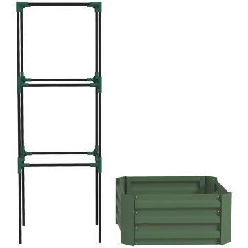 Поднятая клумба с решёткой Outsunny 61x61x140см, тёмно-зелёный/чёрный цвет