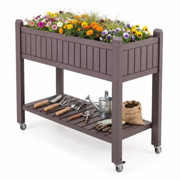 Raised planter with wheels, 2 parts, Brown, 108 × 44 × 88.5 cm