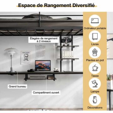 Parvisängyn runko, Pöytälevyllä ja hyllyillä, Musta, 200 × 95 × 180 cm