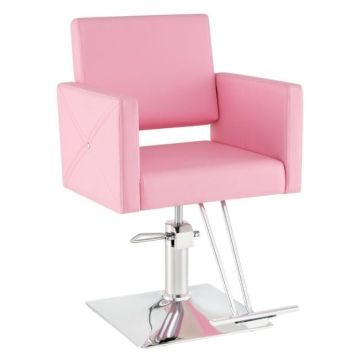 Padded hair styling chair with 360° rotation mechanism, pink