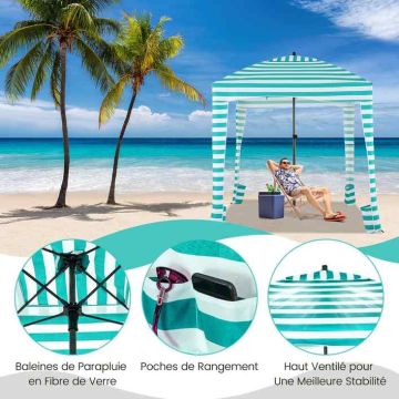 Beach tent, with removable side wall, Green/white, 183 × 183 × 215–240 cm
