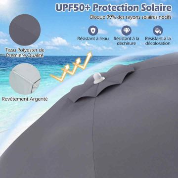 Beach umbrella, with sand anchor, Grey, Ø 198 × 206 cm