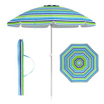 Beach umbrella, with sand anchor, Green/blue, Ø198 × 206 cm