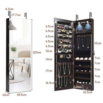 Korukaappi, peilillä ja LED-valolla, 35,56 × 10,16 × 138,43 cm