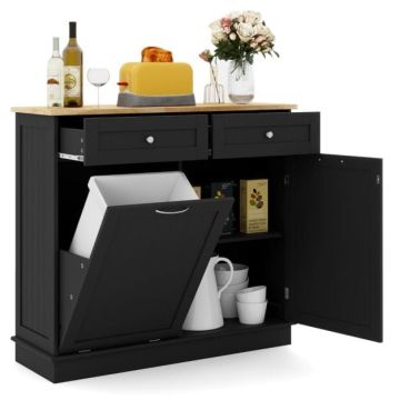 Concealed waste bin cabinet, 70 l, 2 drawers, 100 × 90 × 35 cm