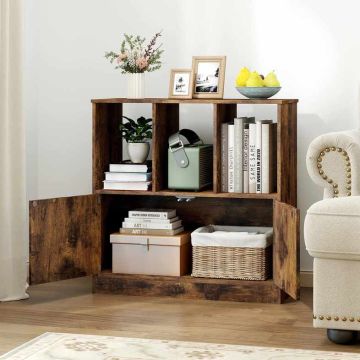 Freestanding bookshelf, 3 cubes, 1 cabinet, Brown, 70 × 70 × 30 cm