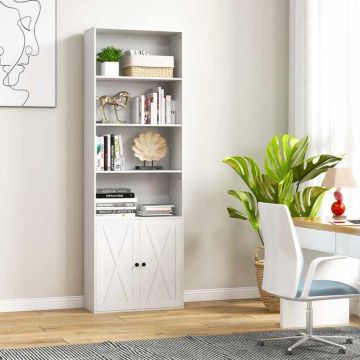 Freestanding bookshelf, 6 levels, White, 60 × 24 × 180 cm